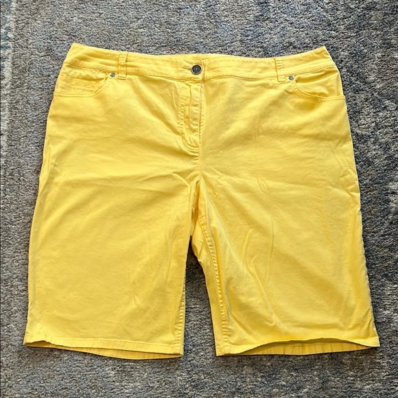 Chico's Pants - Chico's Yellow Bermuda Shorts Flat Front Cotton Blend